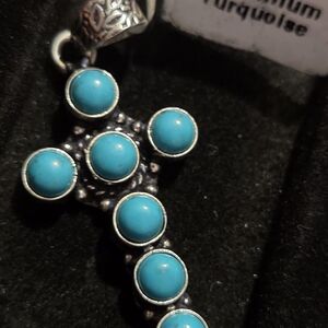 Silver-over-copper and Turquoise Cross Pendant